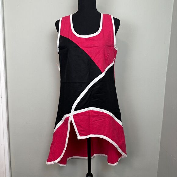 Lisa Rene Tunic Small Pink Colorblock Linen Layer Lagenlook Wearable Artsy Boho - Picture 2 of 14